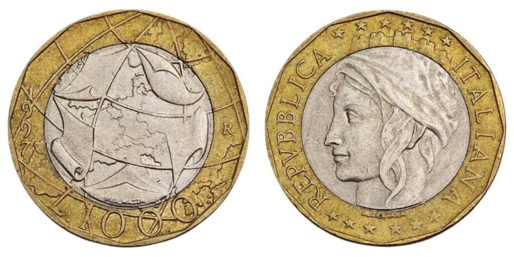ITALIJA 1000 lira 1997. / Pogrešna karta / XF