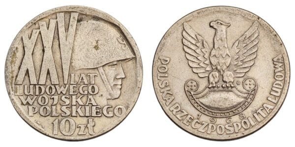 POLAND 10 zlotych 1968 / 25th Anniversary of the Polish People's Army / VF+