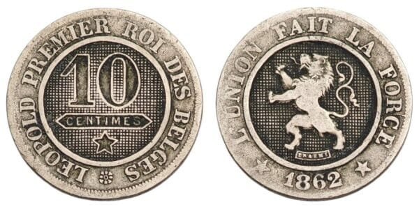 BELGIUM 10 centimes 1862 / French text / VF