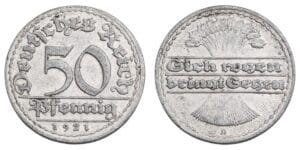 GERMANY 50 pfennig 1921D / Weimar Republic / VF