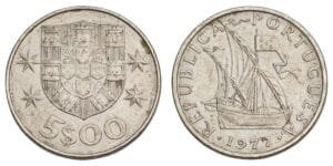 PORTUGAL 5 escudos 1977 VF