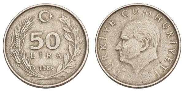 TURKEY 50 lira 1986 VF