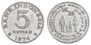 INDONESIA 5 rupiah 1974 / FAO - Family Planning Program / VF