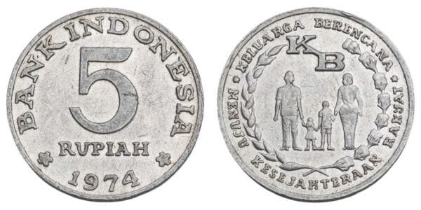 INDONESIA 5 rupiah 1974 / FAO - Family Planning Program / VF