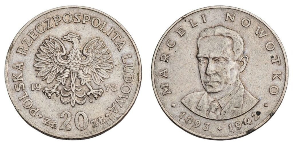 POLAND 20 zlotych 1976 / Marceli Nowotko / VF
