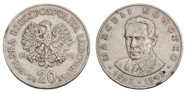 POLAND 20 zlotych 1976 / Marceli Nowotko / VF