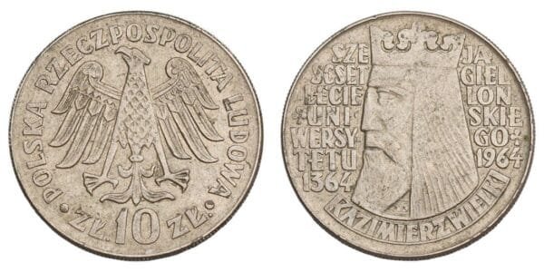 POLAND 10 zlotych 1964 / 600th Anniversary of Jagiello University / Legends Raised / VF
