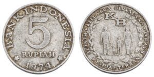 INDONESIA 5 rupiah 1974 / FAO - Family Planning Program / VF-