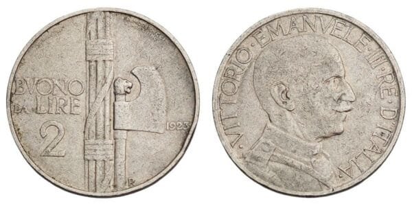 ITALY 2 lire 1923 VF-