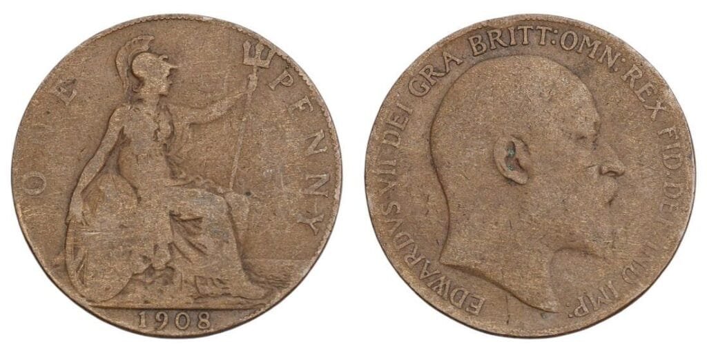 GREAT BRITAIN 1 penny 1908 F