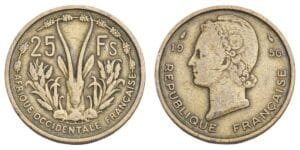 FRENCH WEST AFRICA 25 francs 1956 VF