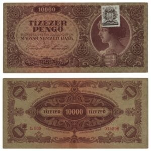 HUNGARY 10000 pengo 1945 / With adhesive stamp / VF+