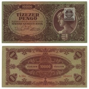 HUNGARY 10000 pengo 1945 / With adhesive stamp / XF