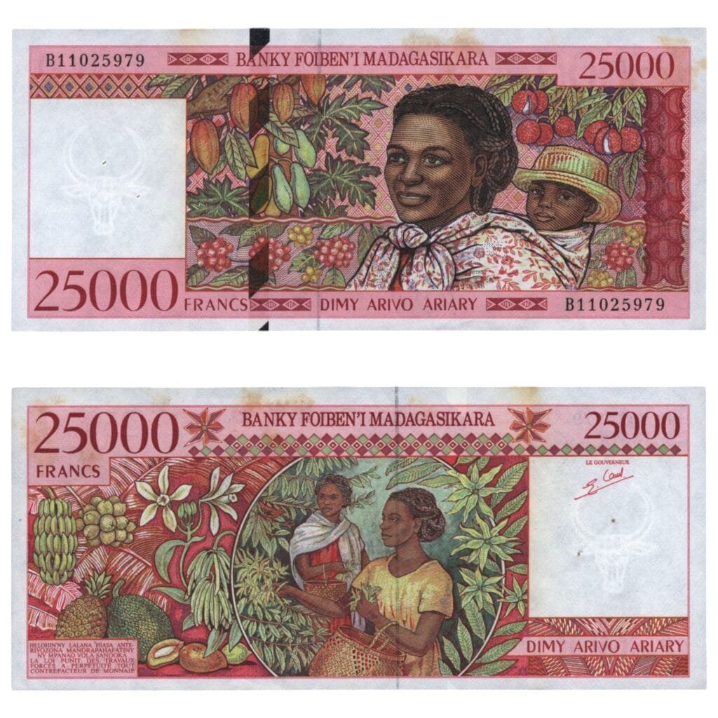 MADAGASCAR 25000 francs ND(1998) / pinholes / VF