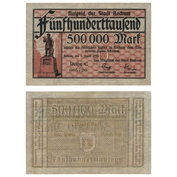 GERMANY 500000 mark 1923 / Bochum City / Notgeld / VF