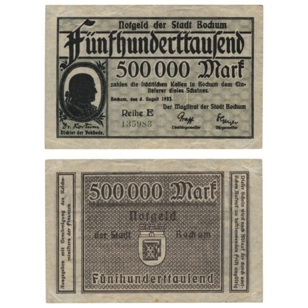 GERMANY 500000 mark 1923 / Bochum City / Notgeld / VF