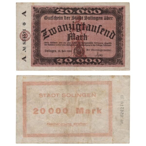 GERMANY 20000 mark 1923 / Solingen City / Notgeld / VF