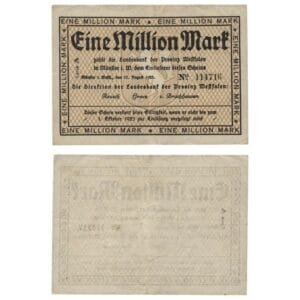 GERMANY 1 million mark 1923 / Westphalia region / Notgeld / VF