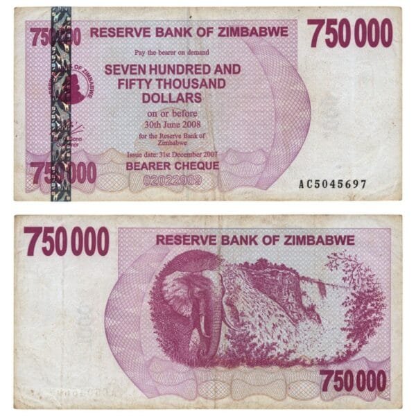 ZIMBABWE 750000 dollars 2007 VF-
