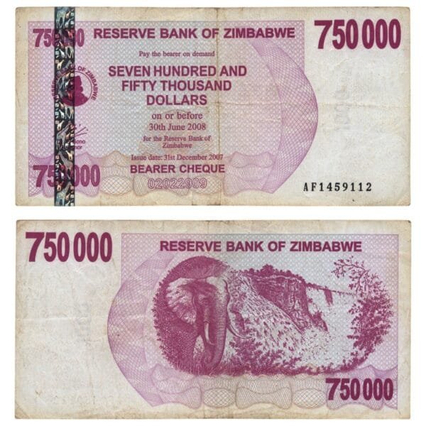ZIMBABWE 750000 dollars 2007 VF-