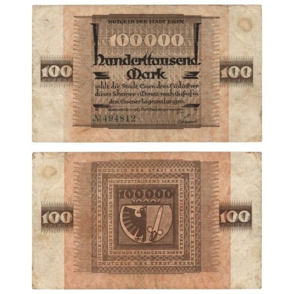 GERMANY 100000 mark 1923 / Essen City / Notgeld / VF-