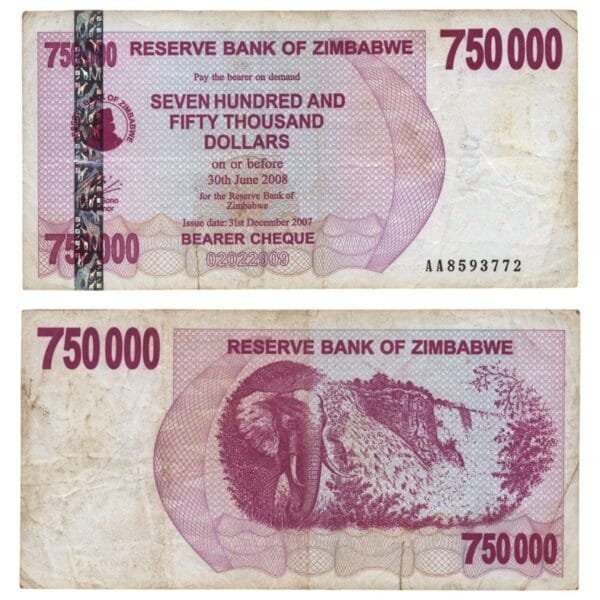 ZIMBABWE 750000 dollars 2007 / tear / F+