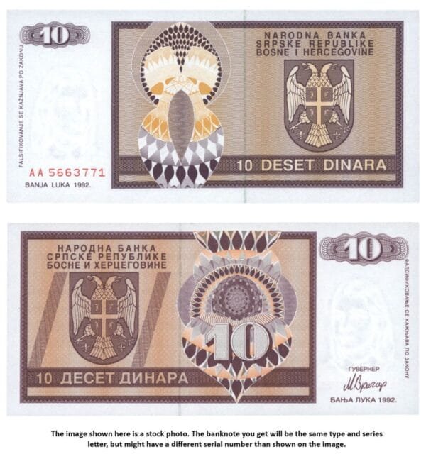 BOSNIA AND HERZEGOVINA 10 dinara 1992 / Serb Republic / Banja Luka / UNC