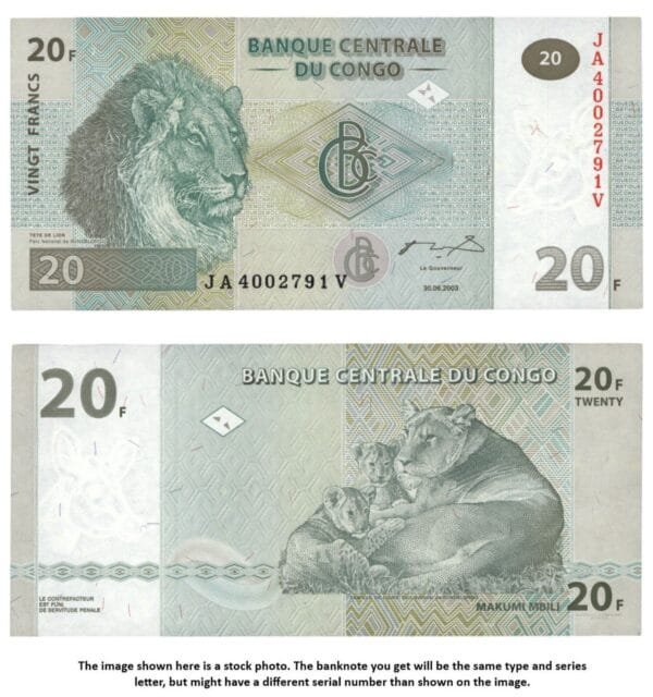 CONGO 20 francs 2003 UNC