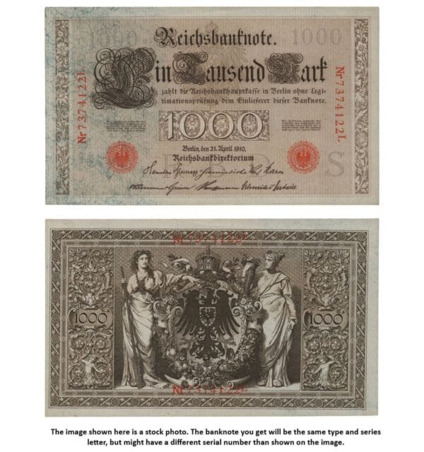 GERMANY 1000 mark 1910 / Red serial # / UNC