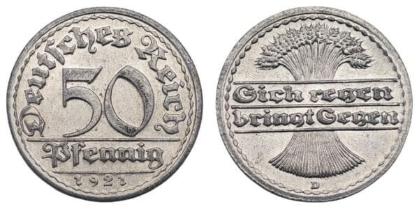 GERMANY 50 pfennig 1921D / Weimar Republic / XF