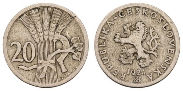 CZECHOSLOVAKIA 20 haleru 1924 VF