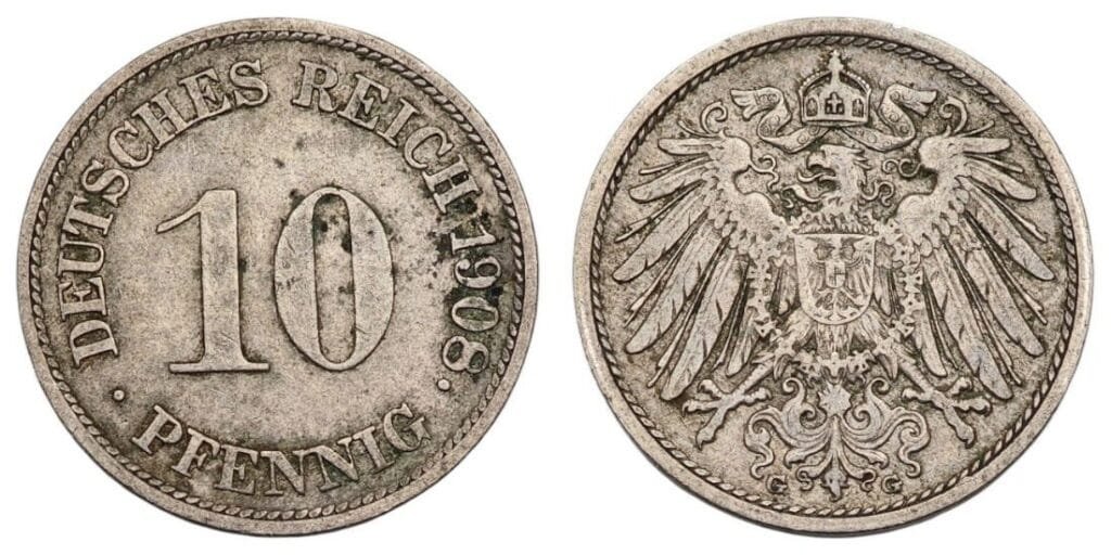 GERMANY 10 pfennig 1908G / Empire / VF
