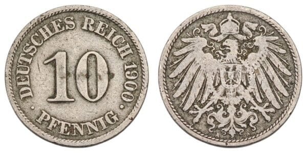 GERMANY 10 pfennig 1900A / Empire / VF