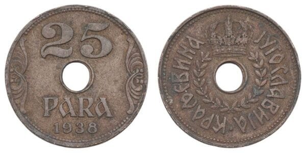 YUGOSLAVIA 25 para 1938 VF-