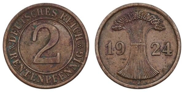 GERMANY 2 rentenpfennig 1924J / Weimar Republic / VF
