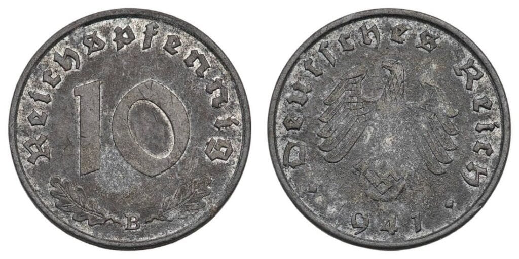 GERMANY 10 reichspfennig 1941B / 3rd Reich / VF