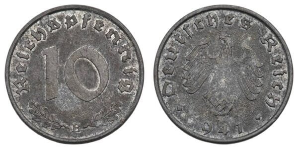 GERMANY 10 reichspfennig 1941B / 3rd Reich / VF
