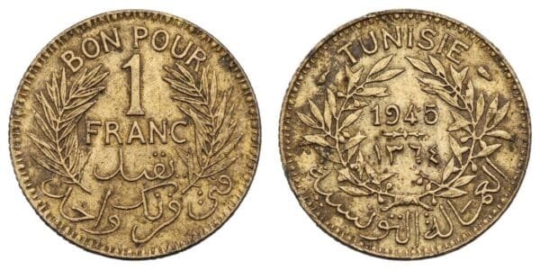 TUNISIA 1 franc 1945 VF