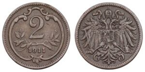 AUSTRIA 2 heller 1911 VF
