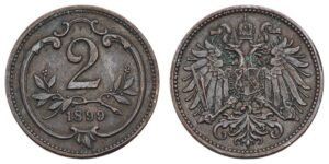 AUSTRIA 2 heller 1899 VF