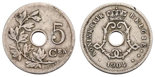 BELGIUM 5 centimes 1904 / Dutch text / VF