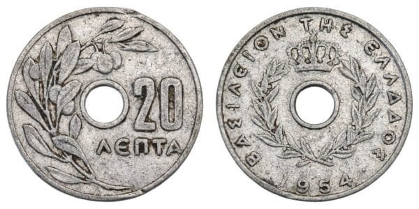 GREECE 20 lepta 1954 VF
