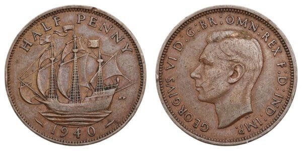GREAT BRITAIN 1/2 penny 1940 VF