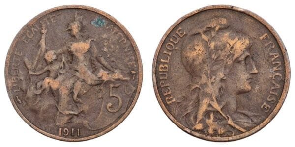 FRANCE 5 centimes 1911 VF-