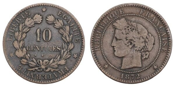FRANCE 10 centimes 1872K VF-