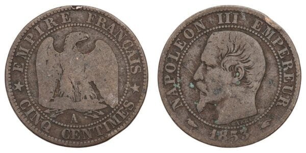 FRANCE 5 centimes 1855A / Napoleon III Emperor / F