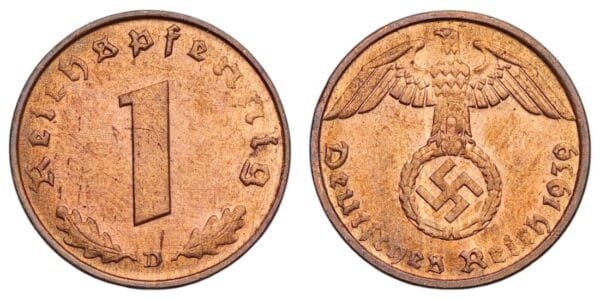 GERMANY 1 reichspfennig 1939D / 3rd Reich / XF+