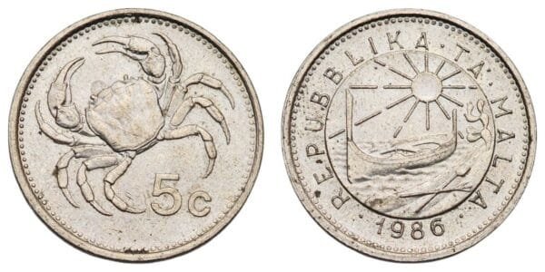 MALTA 5 cents 1986 XF