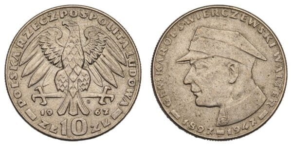 POLAND 10 zlotych 1967 / General Karol Swierczewski Walter / VF