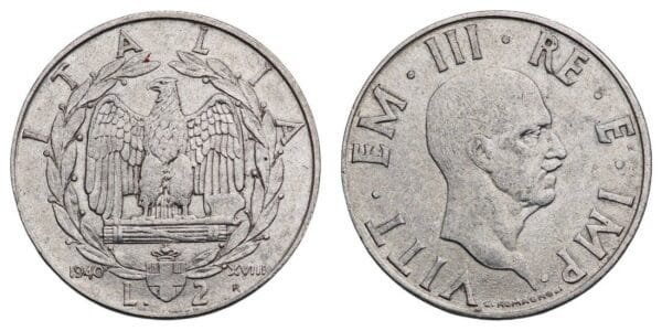 ITALY 2 lire 1940 VF